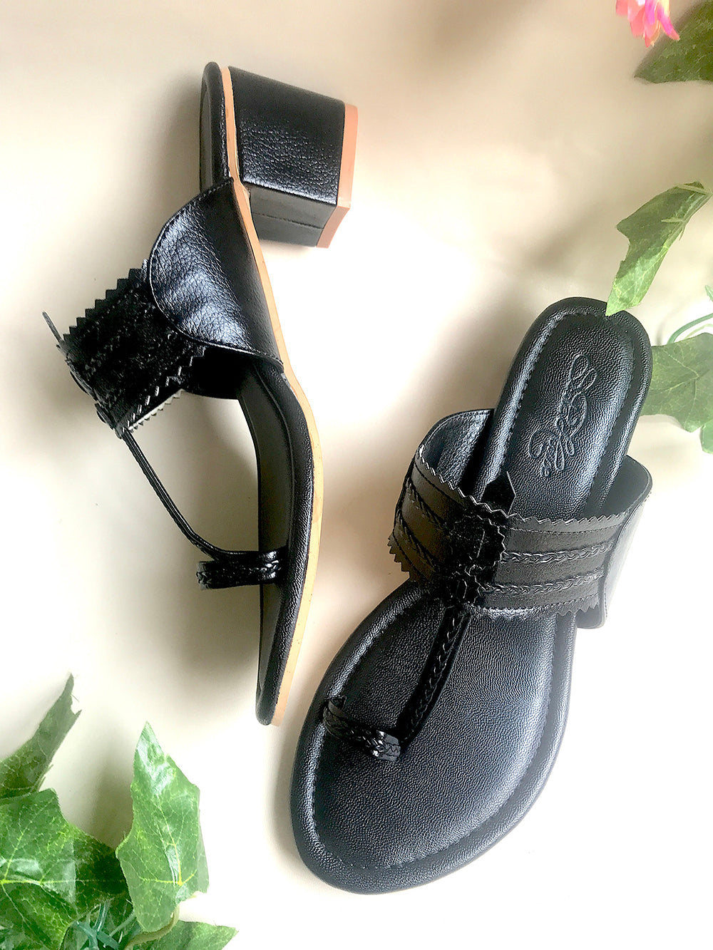 Black Vegan Leather Kolhapuri Heels