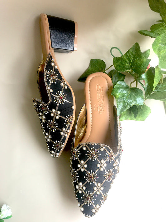 Black Vegan Leather Nakshi Box heels