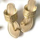 Golden Vegan Leather Filigree Kolapuri Wedges