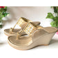 Golden Vegan Leather Filigree Kolapuri Wedges