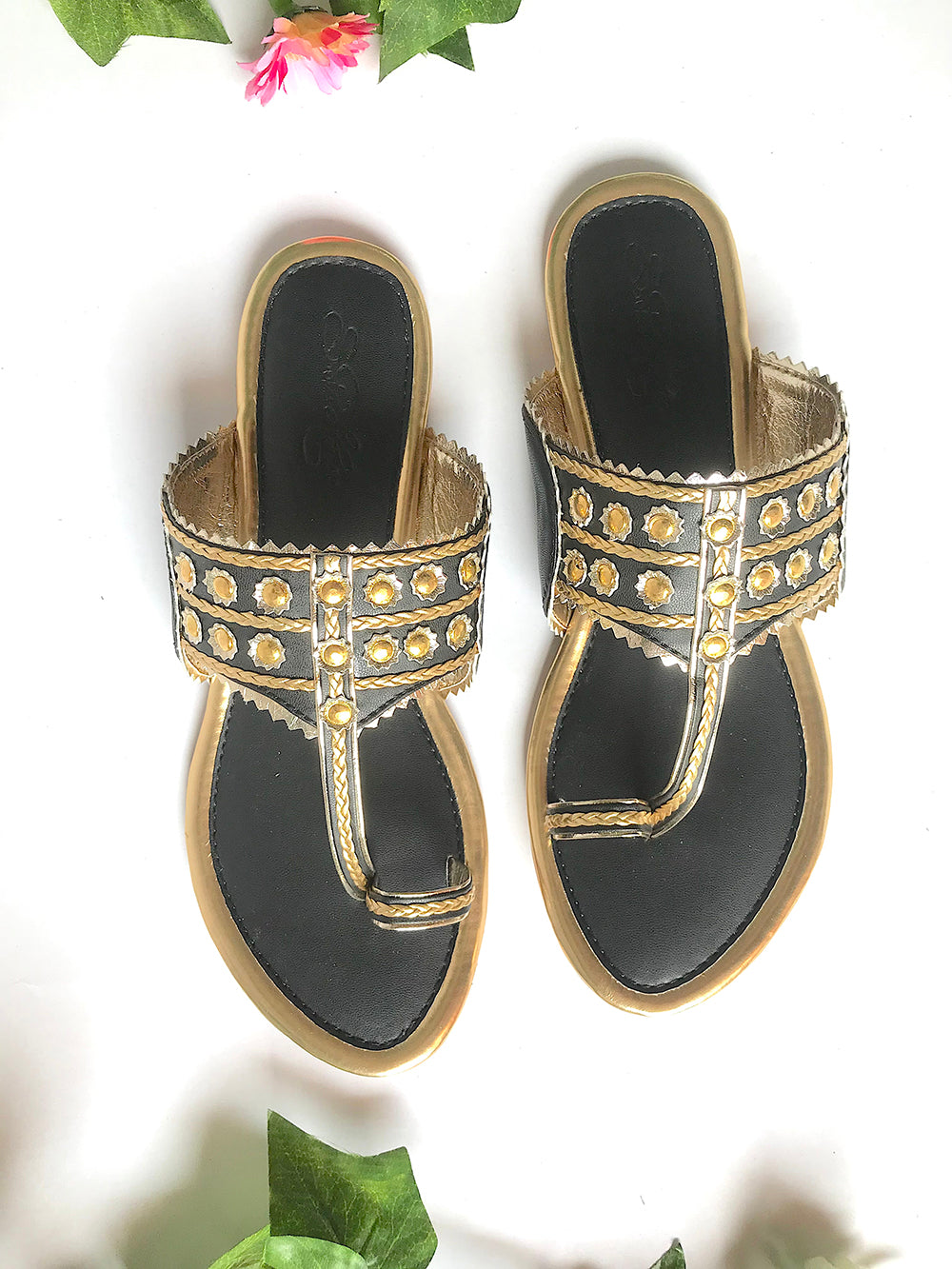 Mystic Black Gold Filigree Kolapuri Flats