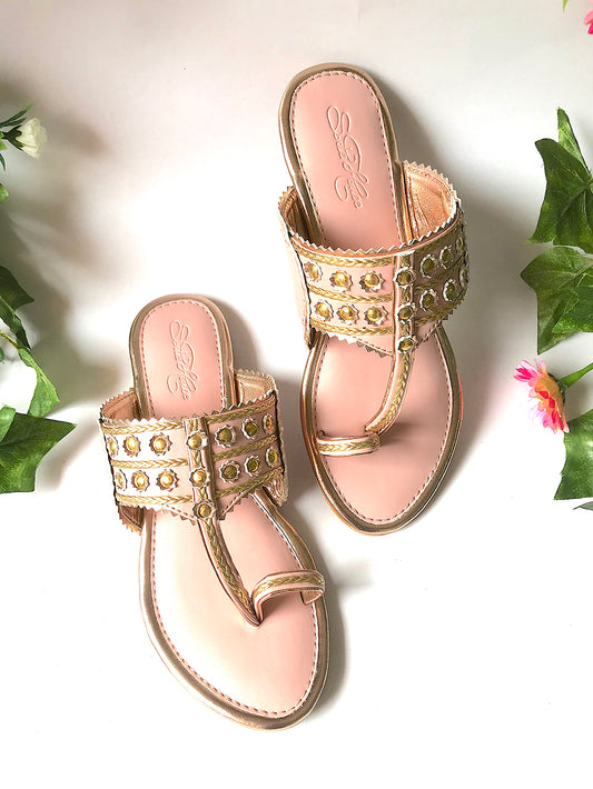 Dusty Pink Gold Filigree Kolapuri Flats