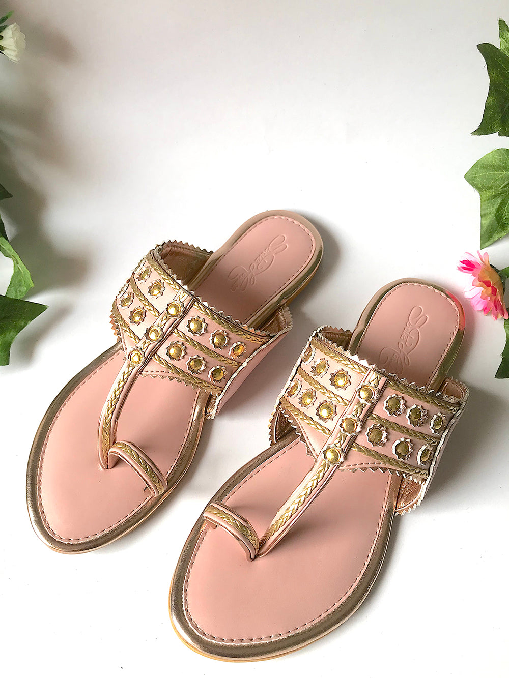 Dusty Pink Gold Filigree Kolapuri Flats