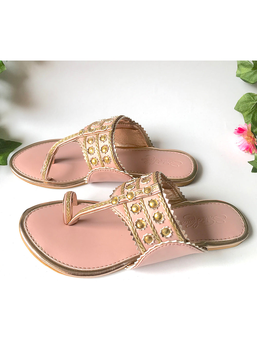 Dusty Pink Gold Filigree Kolapuri Flats