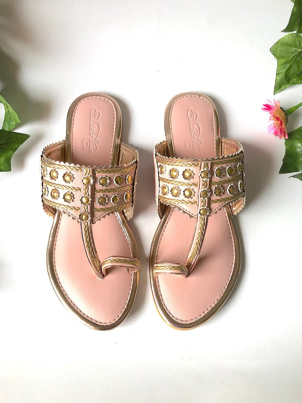 Dusty Pink Gold Filigree Kolapuri Flats