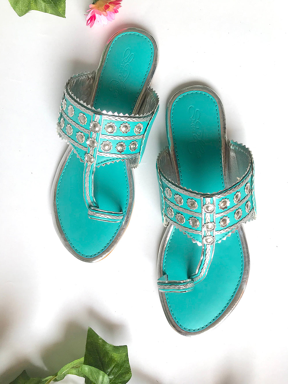 Turquoise Silver filigree Kolapuri Flats