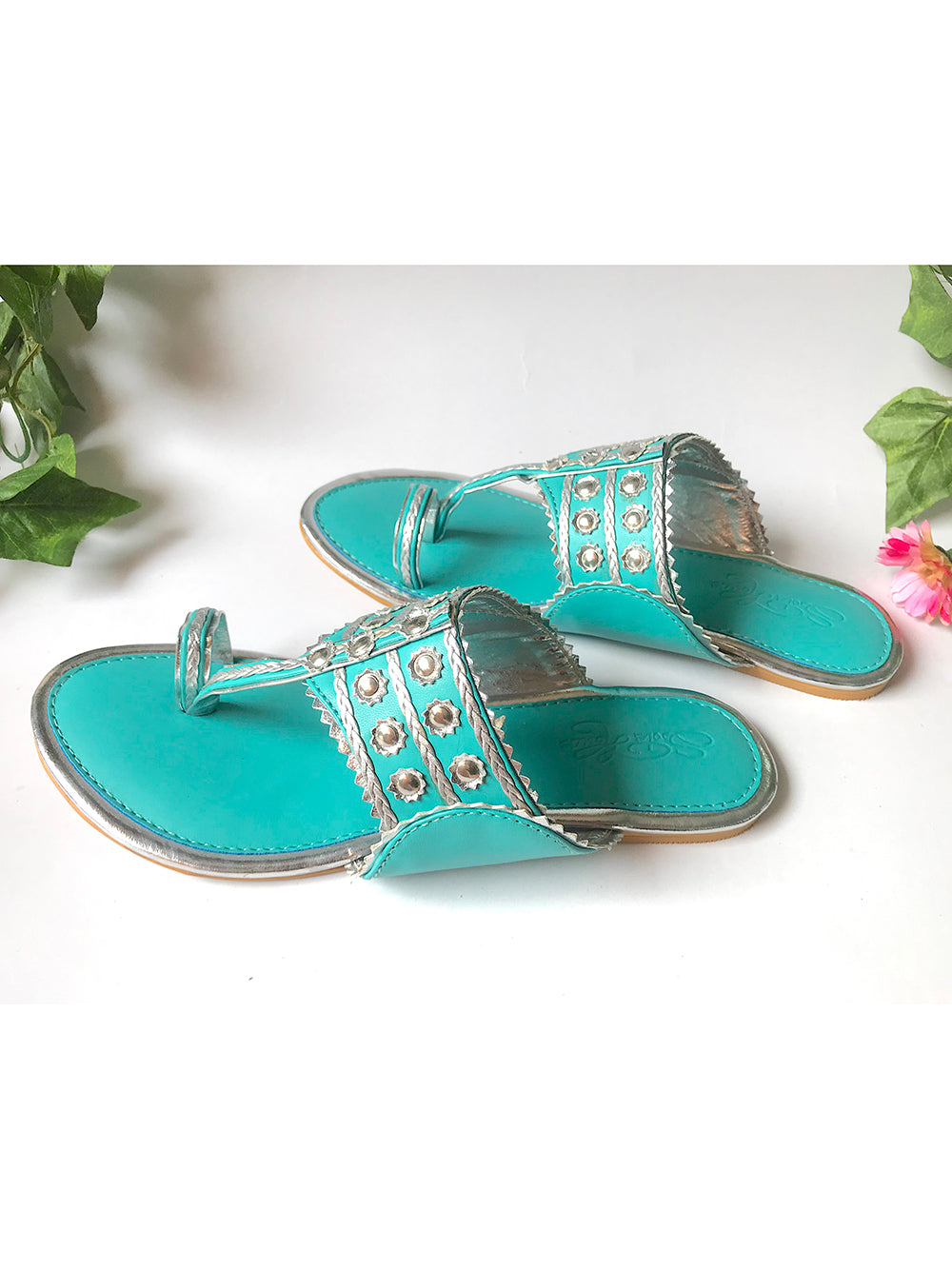 Turquoise Silver filigree Kolapuri Flats