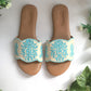 Damask Beige and Turquoise Vegan Leather Flats