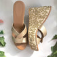 Beige and Gold Vegan Leather Wedges