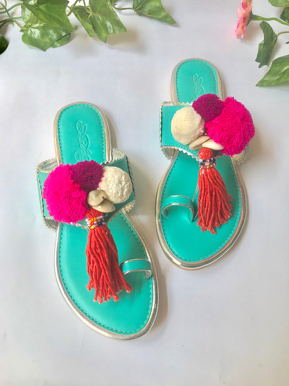 Turquoise Leather Kolhapuri