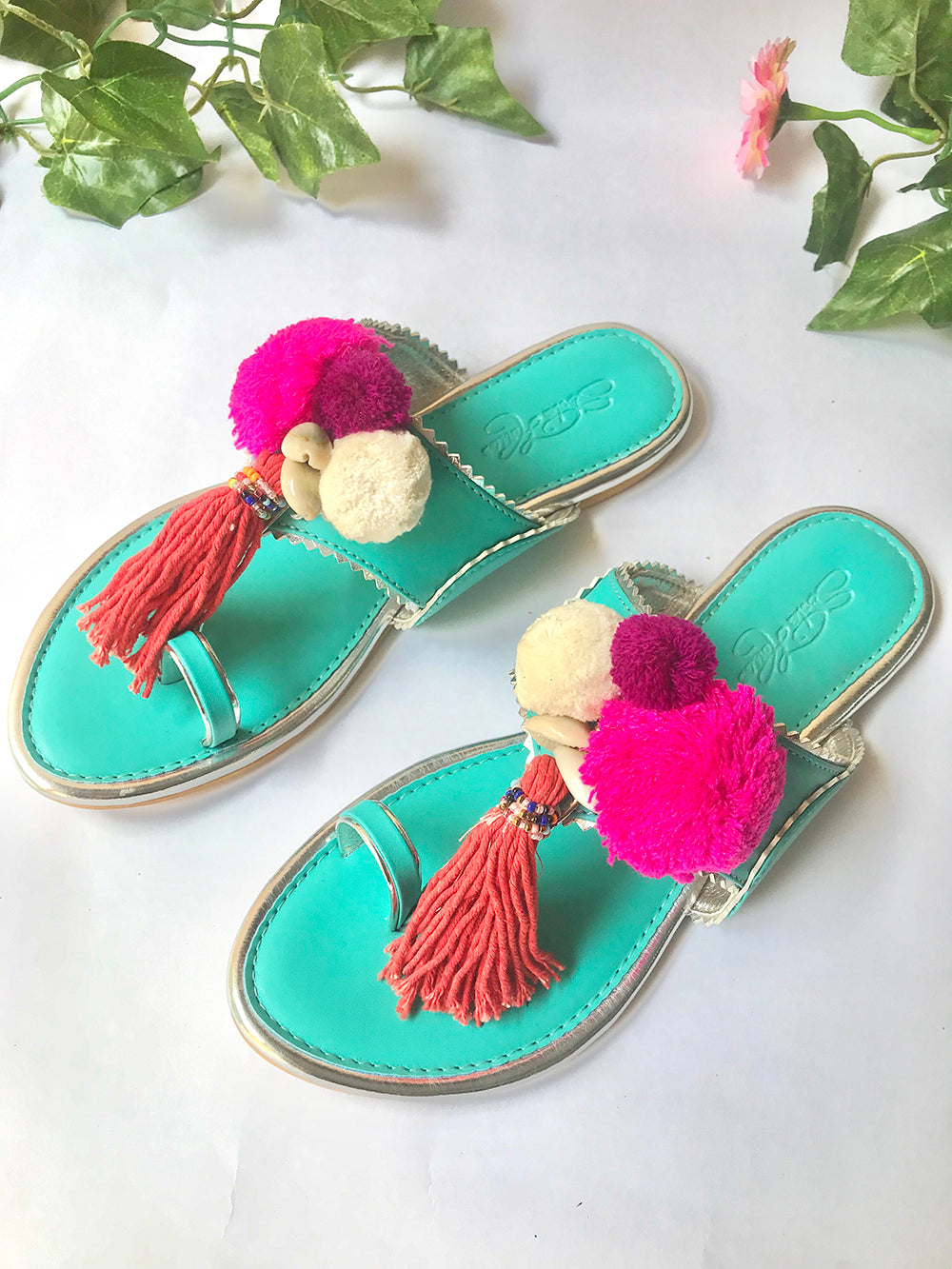 Turquoise Leather Kolhapuri