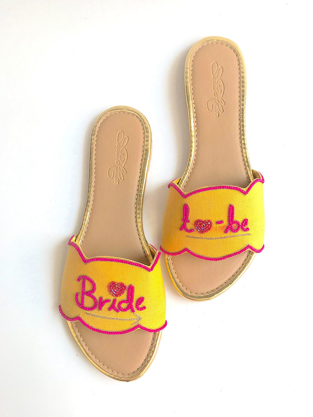 Yellow and Pink Bride to Be Leather Flats