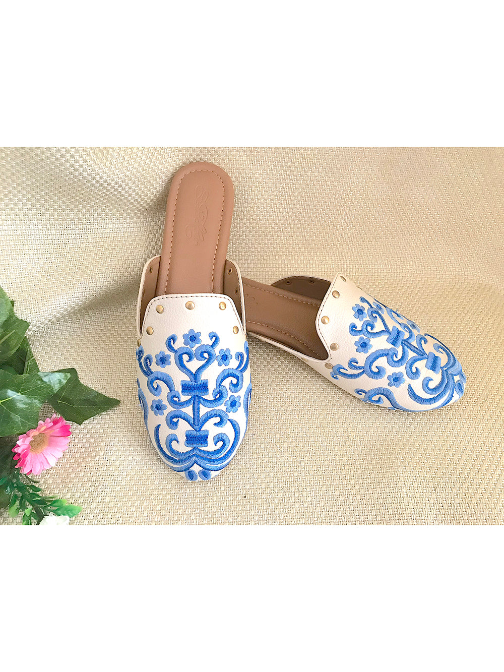 Beige & Blue Leather Loafer