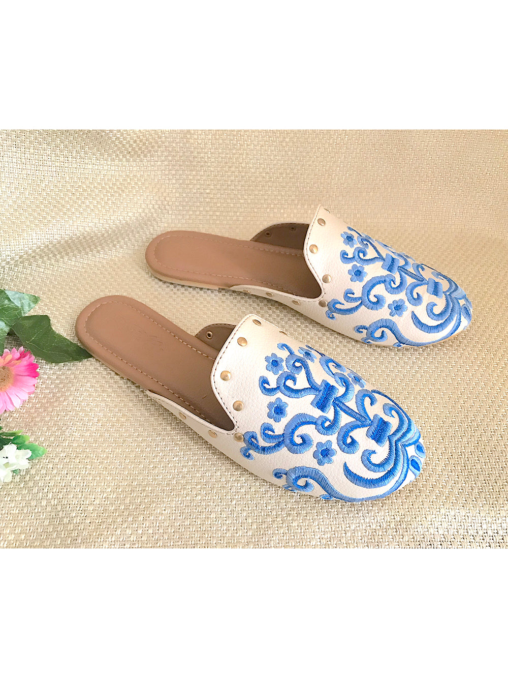 Beige & Blue Leather Loafer