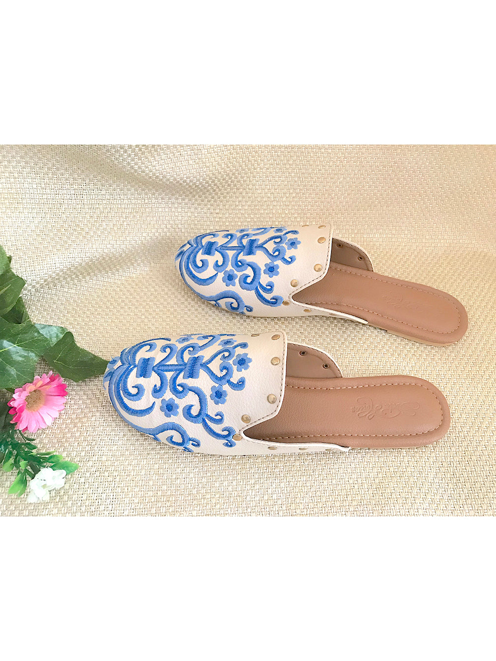 Beige & Blue Leather Loafer