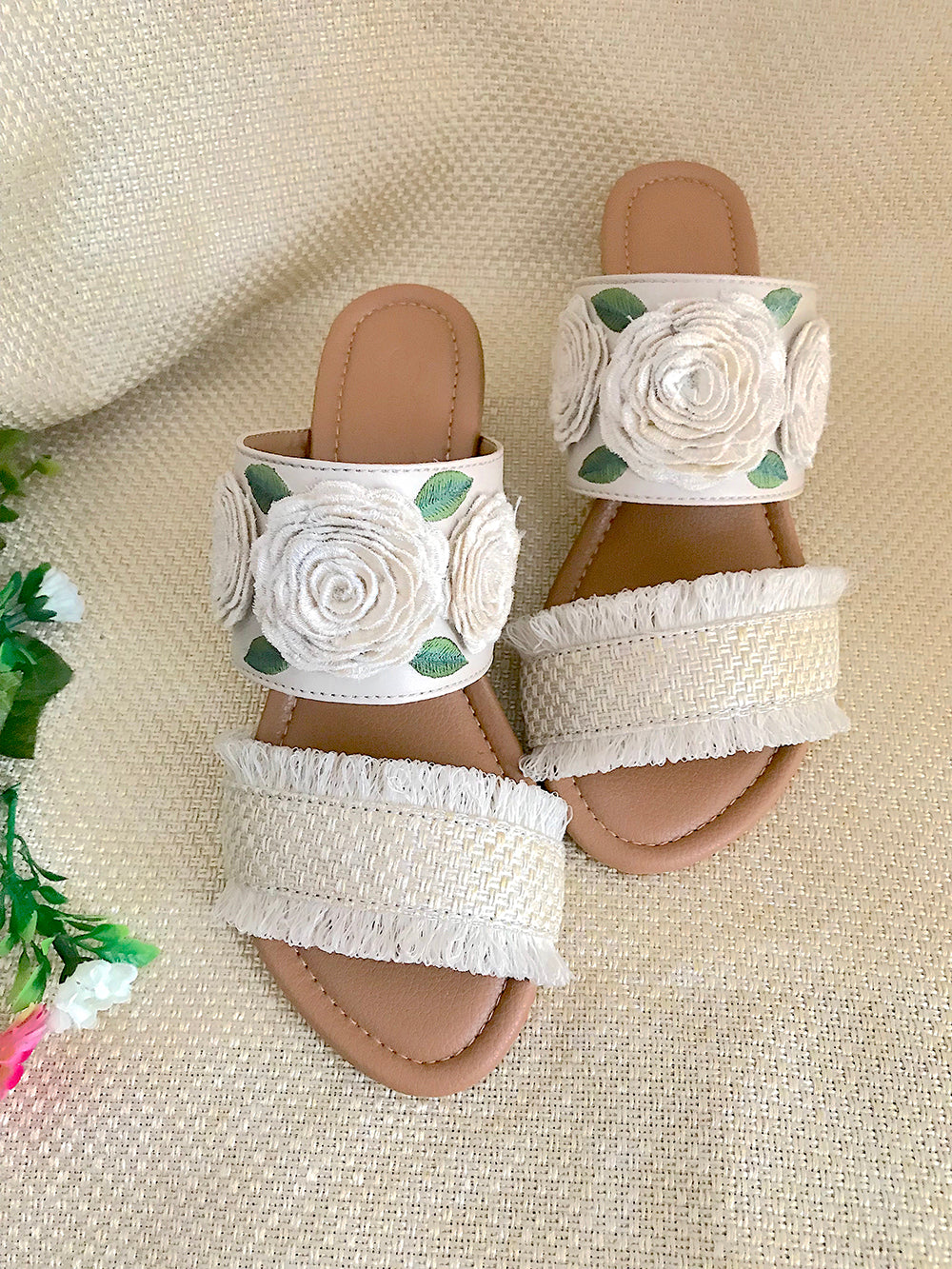 Rose Jute and Beige Vegan Leather Block Heel