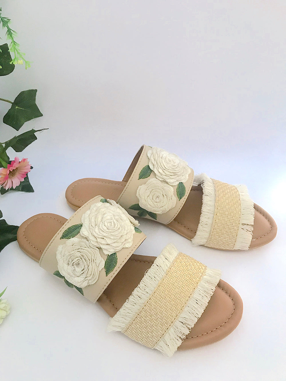 Jute Rose and Beige Vegan Leather Flats