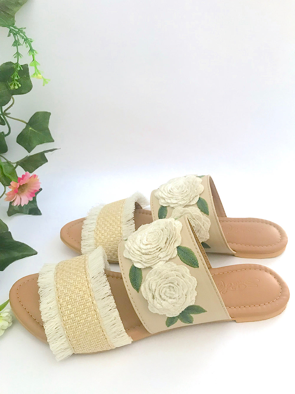 Jute Rose and Beige Vegan Leather Flats