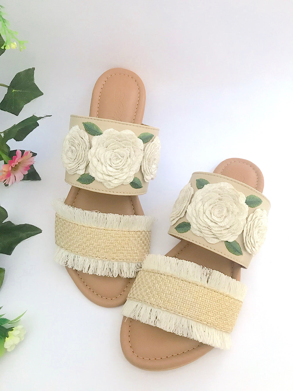 Jute Rose and Beige Vegan Leather Flats