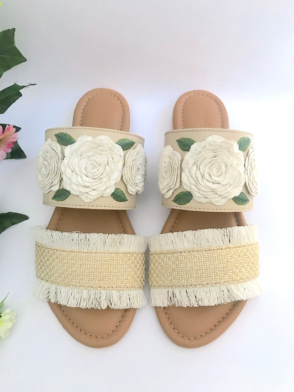 Jute Rose and Beige Vegan Leather Flats