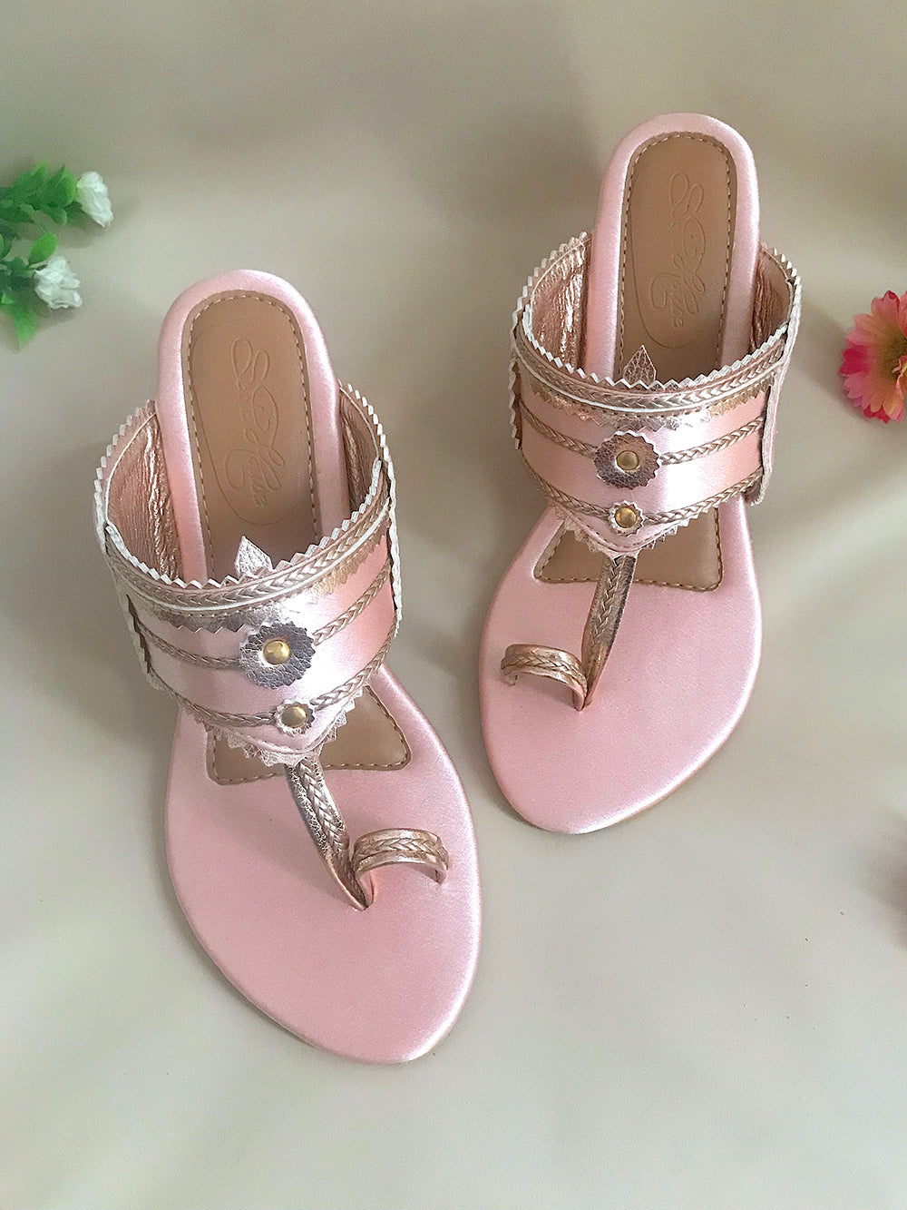 Baby Pink & Rose Gold Leather Block Heel