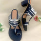 Navy Blue and Silver leather Block Heel