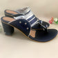 Navy Blue and Silver leather Block Heel