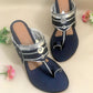 Navy Blue and Silver leather Block Heel