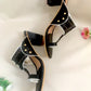 Black and Gold Leather Kolhapuri Block Heel