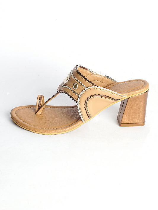 Nude & Copper leather Kolhapuri Block Heel