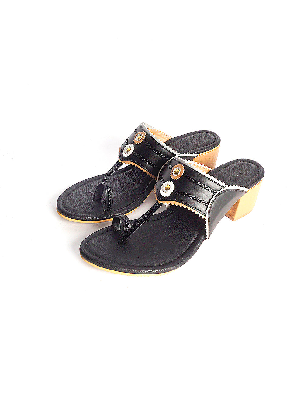 Black leather Kolhapuri Block Heel