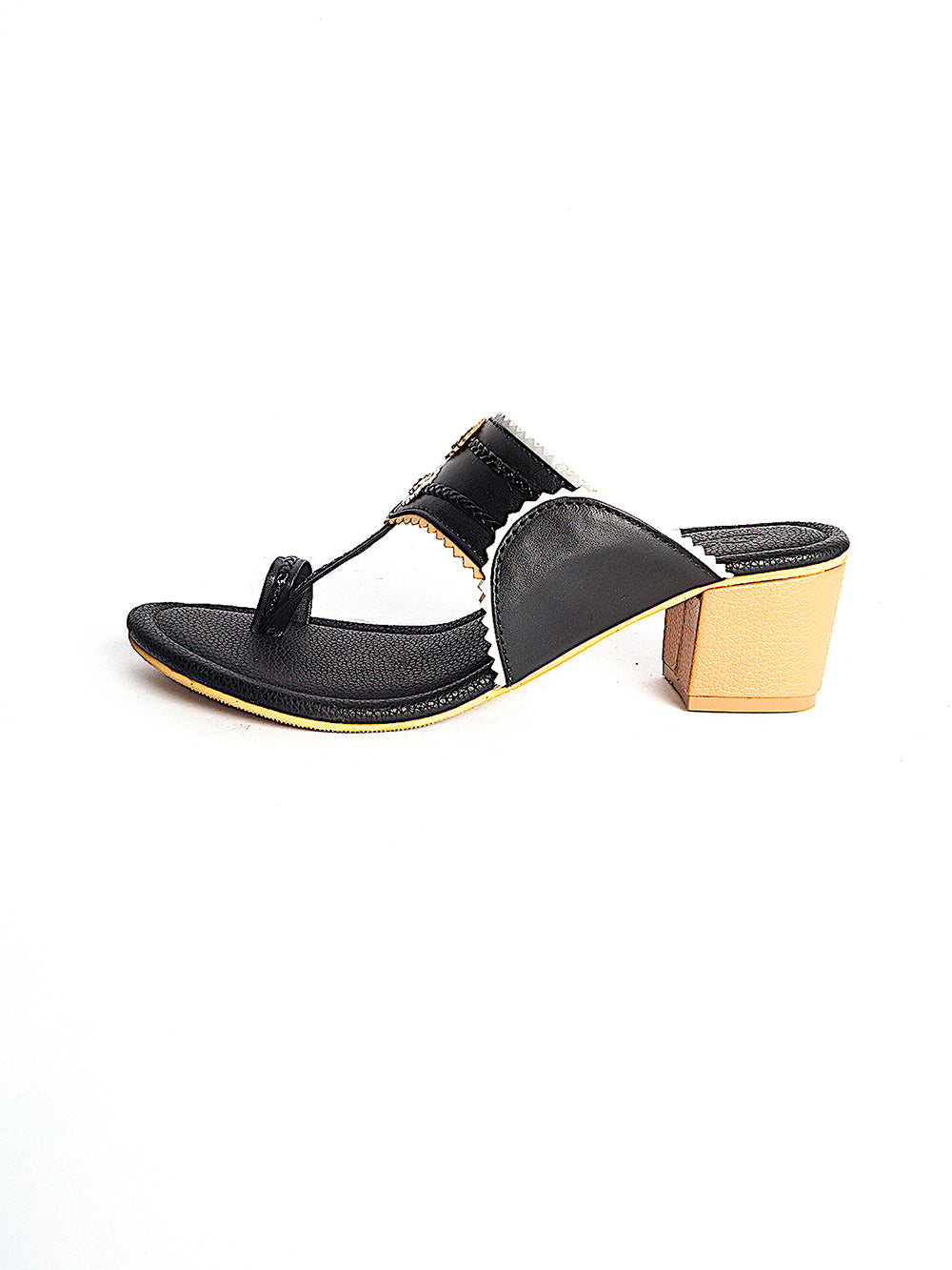 Black leather Kolhapuri Block Heel