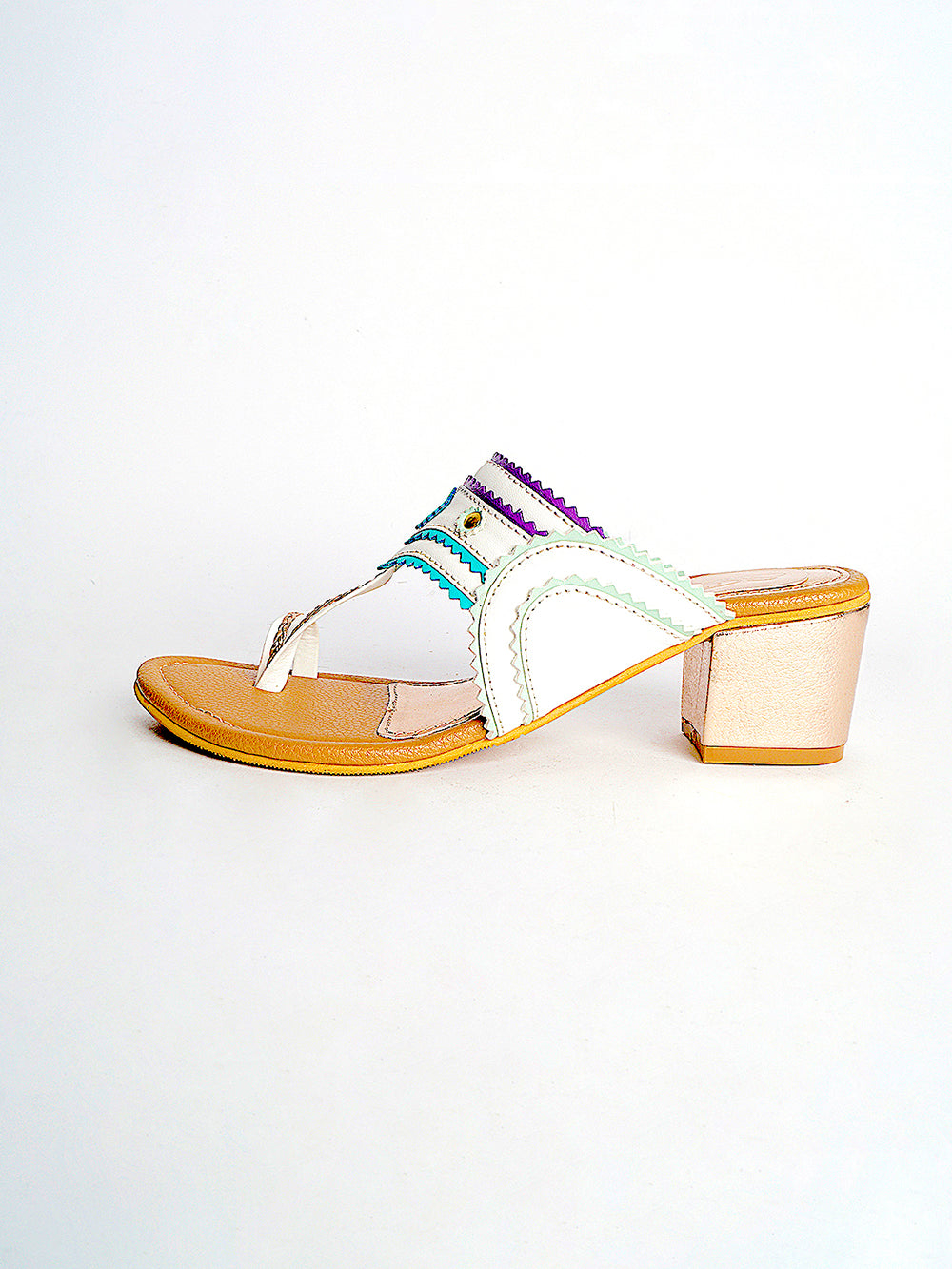 Multi color leather Kolhapuri Block Heel