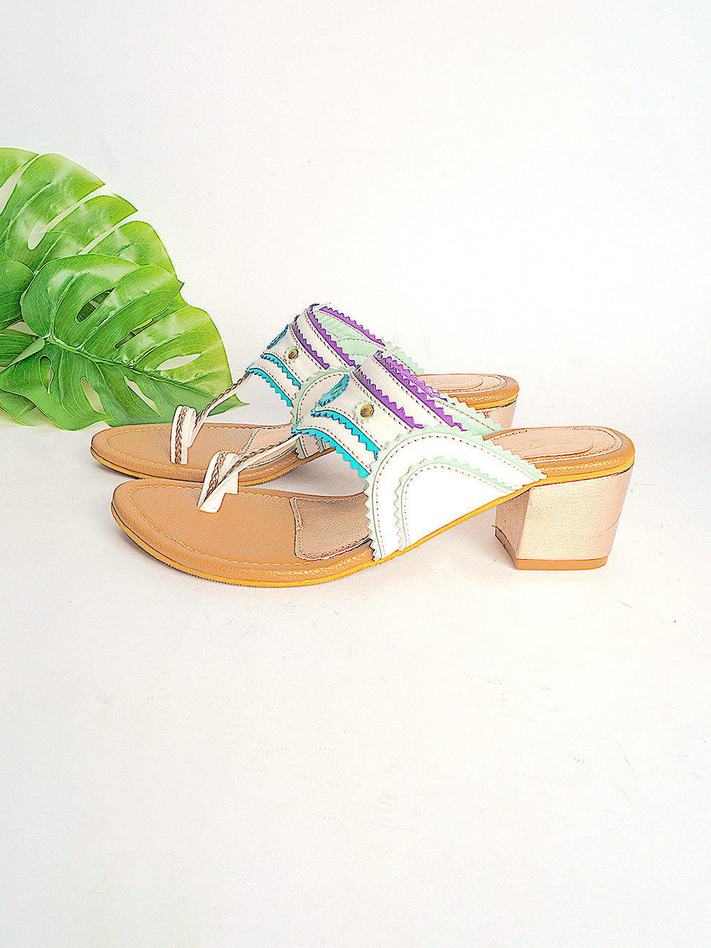 Multi color leather Kolhapuri Block Heel