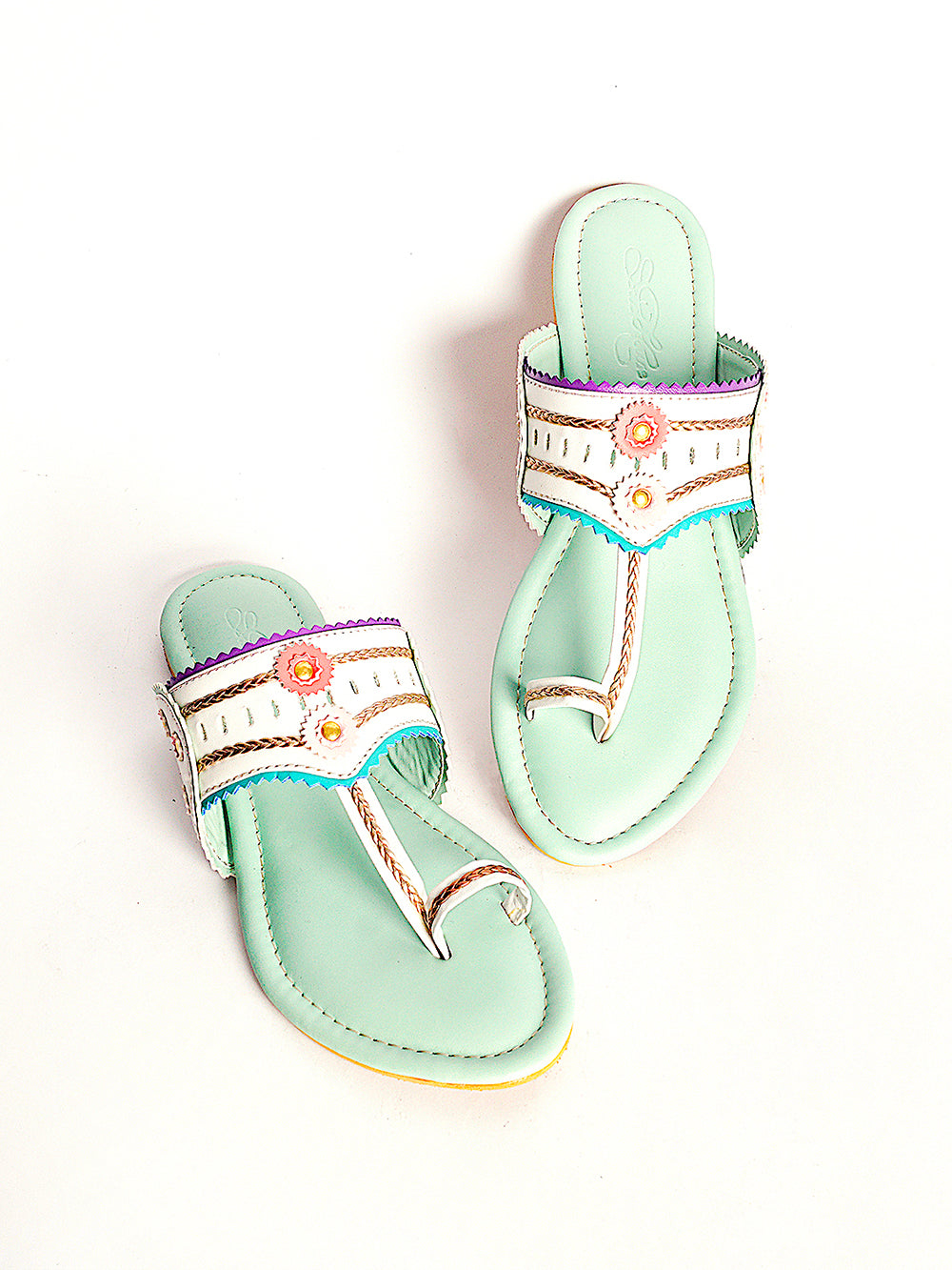 Sea Green Multicolor Leather Flats