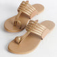 Nude Kolapuri With Gold Braiding and Gold Rivet Leather Flats