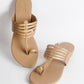 Nude Kolapuri With Gold Braiding and Gold Rivet Leather Flats