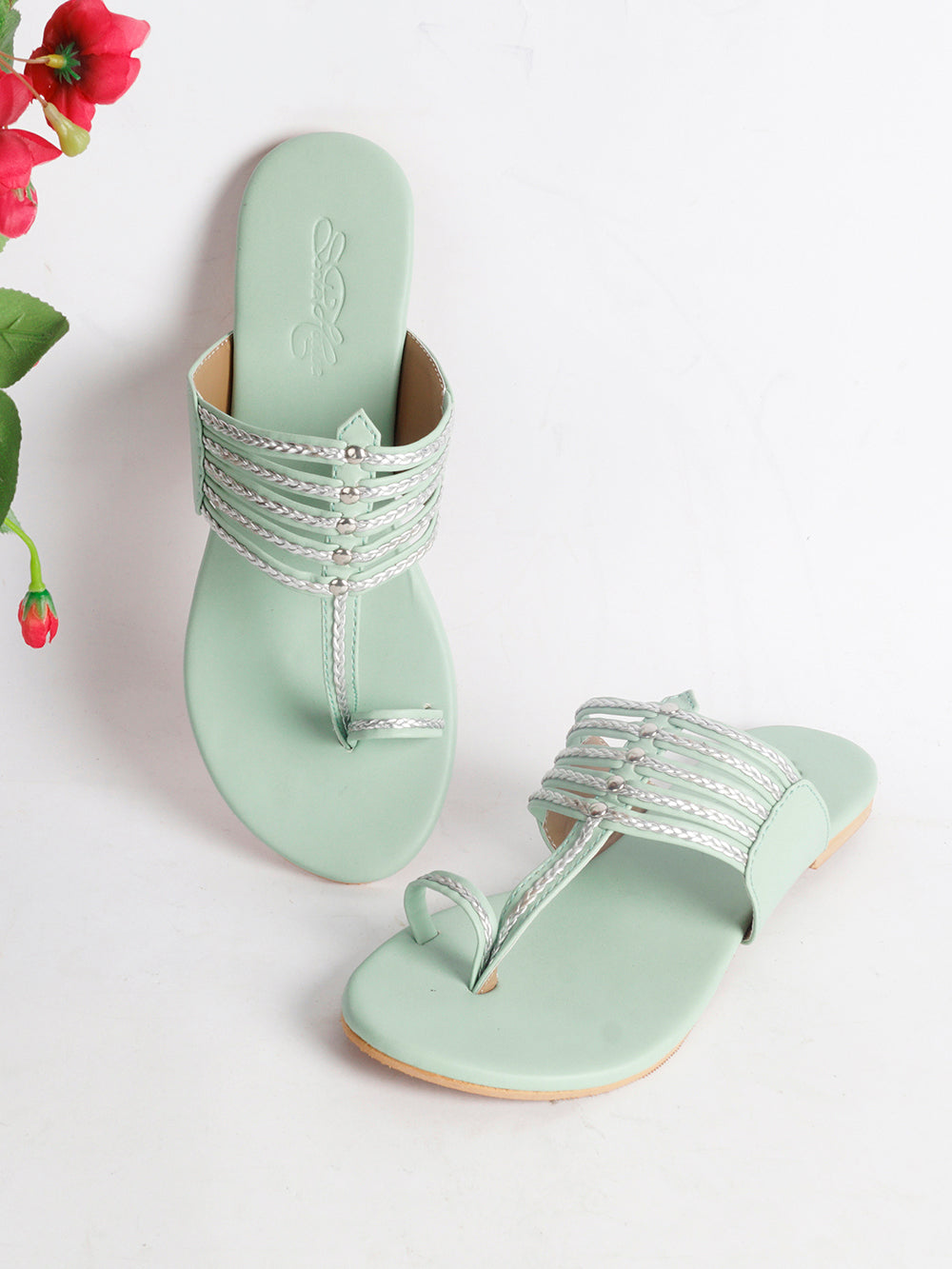 Sea Green  Vegan leather Kolapuri Flats