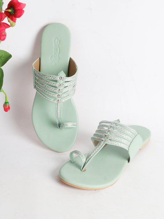 Sea Green  Vegan leather Kolapuri Flats