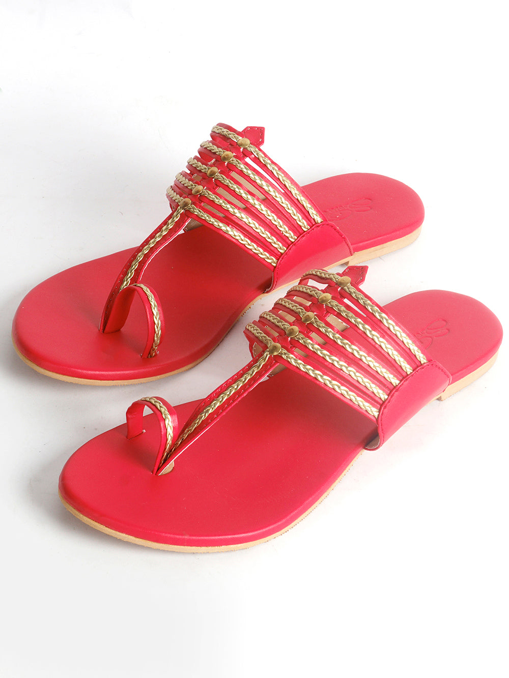 Red Vegan Leather Kolapuri Flats