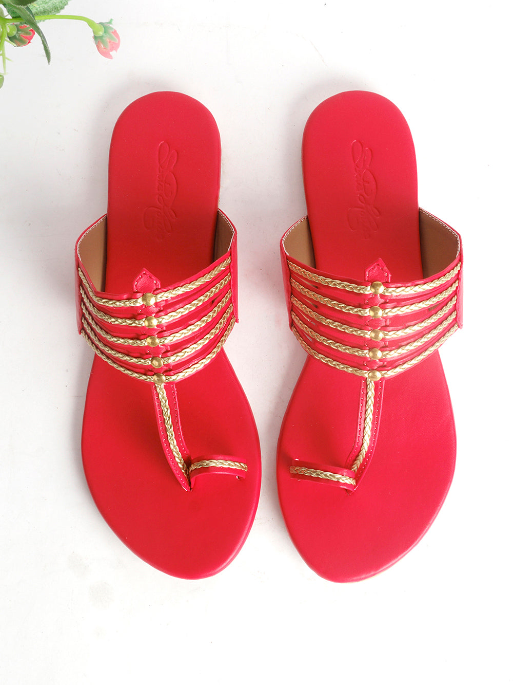 Red Vegan Leather Kolapuri Flats