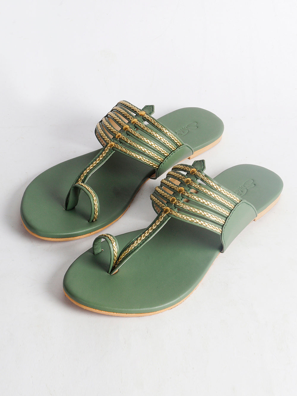 Olive Green leather Kolapuri Flats