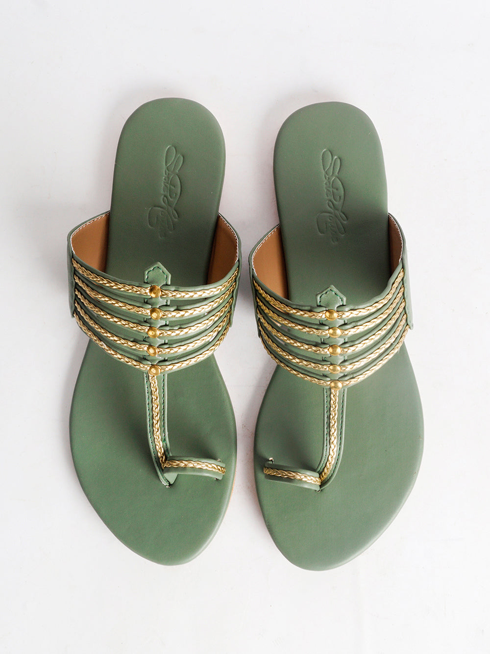 Olive Green leather Kolapuri Flats