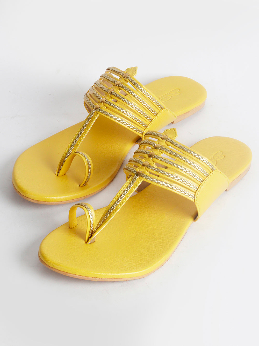 Yellow leather Kolapuri Flats