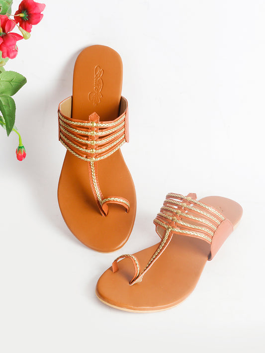 Tan leather Kolapur Flats