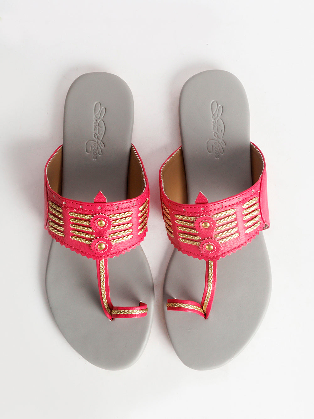 Magenta with Light Grey Base Vegan Leather Kolapuri Flats