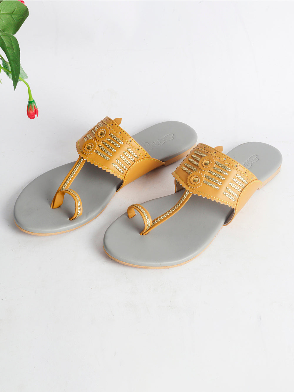 Yellow leather Kolapuri Flats