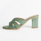 Olive Green leather Block Heels