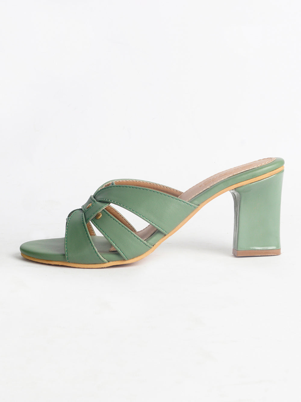 Olive Green leather Block Heels