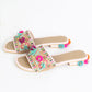 Multicolor Pom Pom Leather Flats